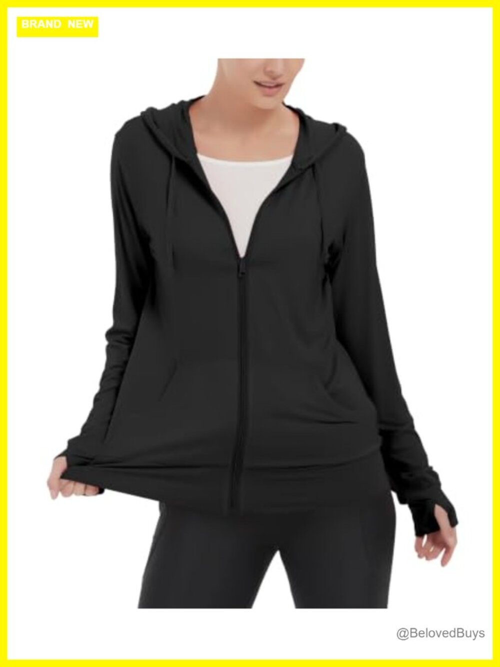 Women's Lightweight Zip Up Hooded Sweatshirt Stretch Thumb Hole Active Jacket